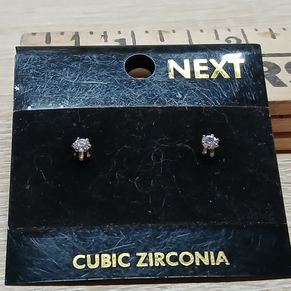 NWT Silver Tone Cubic Zirconia NEXT White Stud Fashion Earrings #24